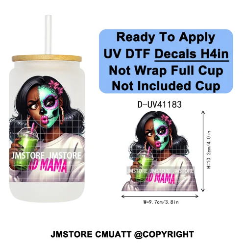Bad Mama Killers Mom Halloween UV DTF Decals Ready To Apply Waterproof Transfer Stickers DIY Crafts For 16OZ Libbey Glass Can