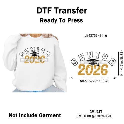 Class of 2026 High School Senior Edition Graduate Season Iron on Washable DTF Heat Transfer Stickers Ready to Press for Clothing