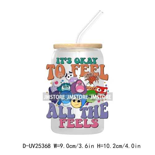 Cartoon Characters Emotions UV DTF Transfer Stickers Decals For Libbey Cold Cups Mugs Durable Custom Labels Mental Health Matter