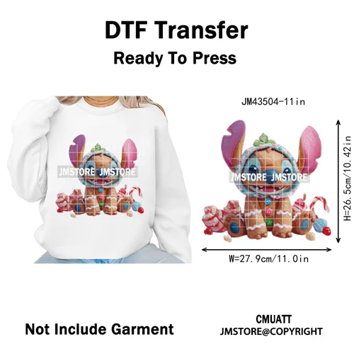 Cute Cartoon Characters Merry Christmas Holiday Gifts Xmas Iron on Washable DTF Heat Transfer Sticker Ready to Press for Clothes