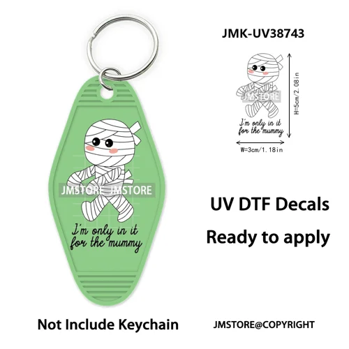 Funny Halloween Skull Skeleton Ghosts UV DTF Motel Keychain Wraps Ready To Apply Waterproof High Quality Hotel Keychain Decals