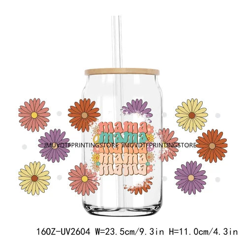 Thankful Mama With Sunflowers 16OZ UV DTF Cup Wrap Transfers Stickers Custom Labels DIY Waterproof Logo For Libbey Glass Can