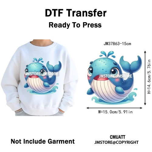 15cm 5.9in Cute Sea Underwater Animal Quirky Fish Octopus Decals Washable Iron On DTF Heat Transfers Stickers For Kids T-Shirts