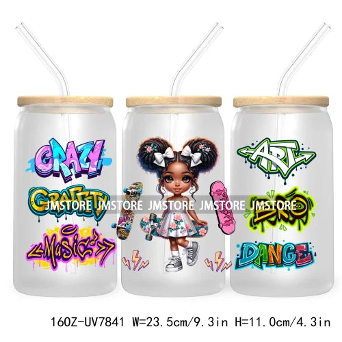 Cute Black Afro Girls 16OZ UV DTF Cup Wrap Transfer Stickers For Libbey Glass Can Cups Tumbler Waterproof Labels Christian Cross