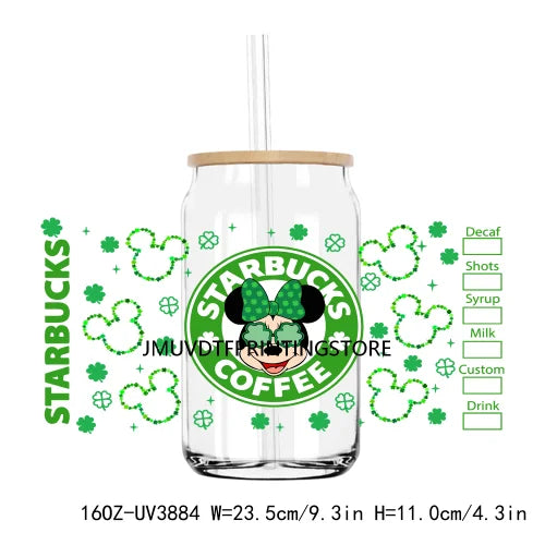 Cartoon St. Patrick's Day 16OZ UV DTF Cup Wrap Transfer Stickers Mouse Cat Custom Label DIY Waterproof Logo For Libbey Glass Can