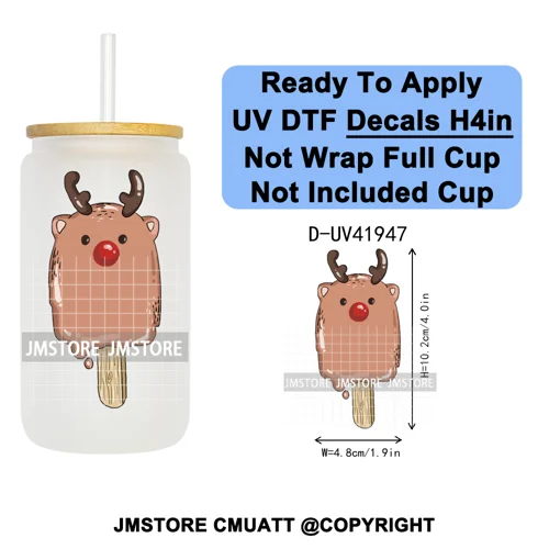 Christmas Santa Claus Patchwork UV DTF Decals Ready To Apply Waterproof Transfer Stickers DIY Crafts For 16OZ Libbey Glass Can