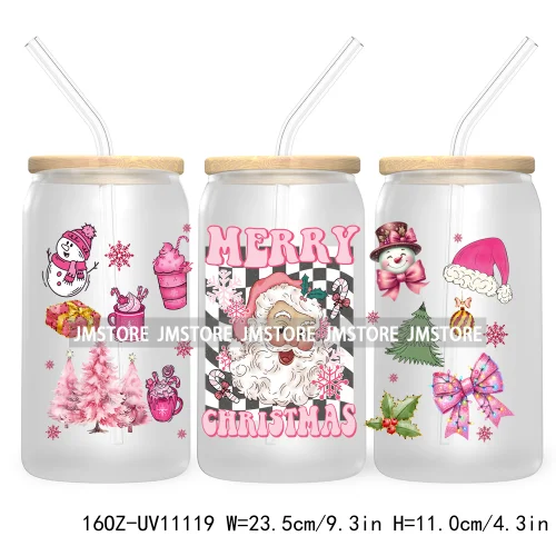 Just A Girl Who Loves Christmas UV DTF Cup Wrap For Libbey Glass Can Transfer Stickers Waterproof Custom Labels Tis The Season