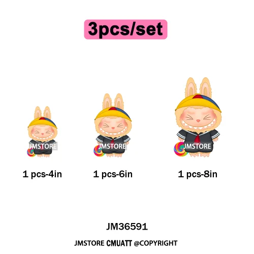 Cute Baby Cartoon Monster Doll Character Bow Girly Washable Decals Iron On DTF Heat Transfer Stickers Ready To Press for Clothes