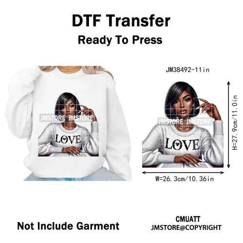 Motivational African Girls Melanin Queen Hope Faith Self Love Printing Iron on DTF Transfer Stickers Ready to Press for Clothing