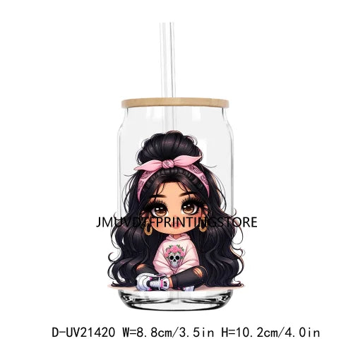 Chibi Cute Chicana Woman UV DTF Transfers Stickers Decals For Libbey Cold Cups Mugs Tumbler Waterproof DIY Logo Mexican Girls