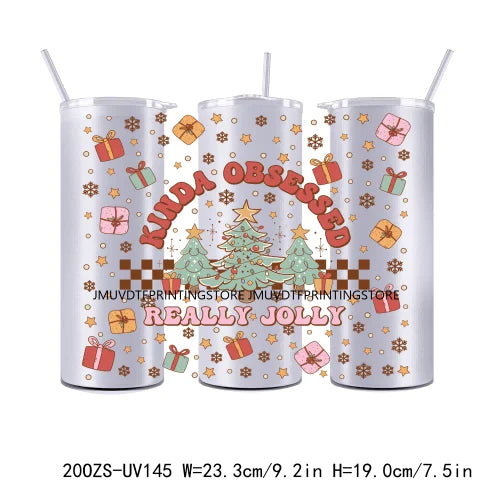 Merry Christmas Gifts Tree 20OZ UV DTF Straight Wrap Transfers Stickers Custom Labels DIY Durable Waterproof Logo For Tumbler