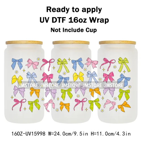 Floral Coquette Bow Strawberry Lemon Bookish UV DTF Wraps Transfer Sticker Waterproof Logo For 16OZ Libbey Glass Can Tumbler