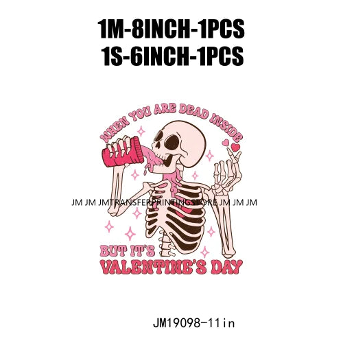 Pink Retro Skeleton Anti Valentine Club Talk About Love Dead Inside But It's Valentine's Skull DTF Transfer Stickers For Shirts