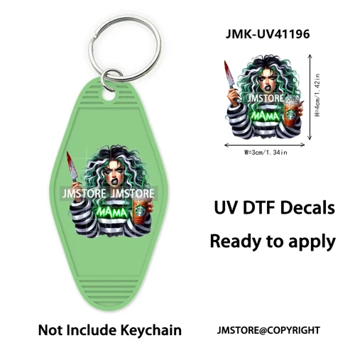 Scary Movie Character Bad Mama Boo Mom UV DTF Motel Keychain Wraps Ready To Apply Waterproof High Quality Hotel Keychain Decals