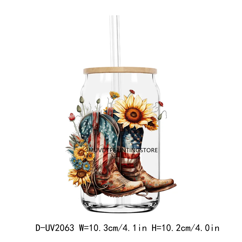 Cow Girls Boots And Sunflowers UV DTF Transfers Stickers Decals For Libbey Cold Cups Mugs Tumbler Waterproof DIY Craft