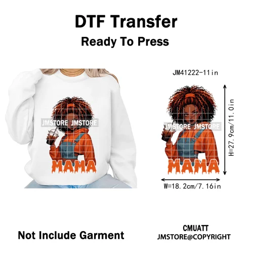 Black Girls Coffee Drinking Halloween Scary Movie Killer Mama Iron on Washable DTF Transfers Stickers Ready to Press for Clothes
