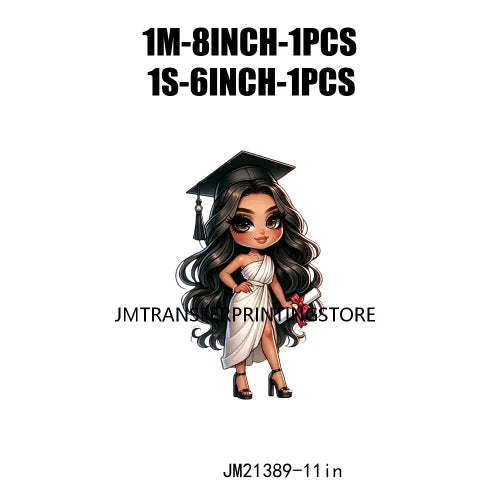 Cool Pretty Chibi Latina College Graduation Girls Educated Diploma Iron On DTF Transfer Stickers Ready To Press For T-shirts