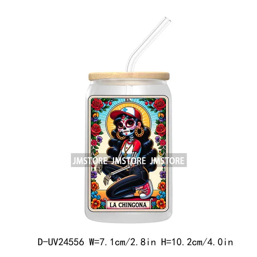 Mexican Culture Tarot Card UV DTF Transfer Stickers Decals For Libbey Cold Cups Mug Tumbler Waterproof DIY Craft Latina Skeleton