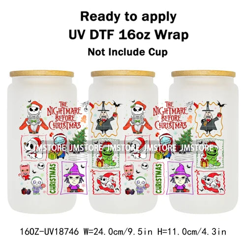 Christmas Crew Cartoon Characters Gingerbread UV DTF Stickers Ready To Apply Cup Wrap Custom Logo DIY Craft For Libbey Can Glass