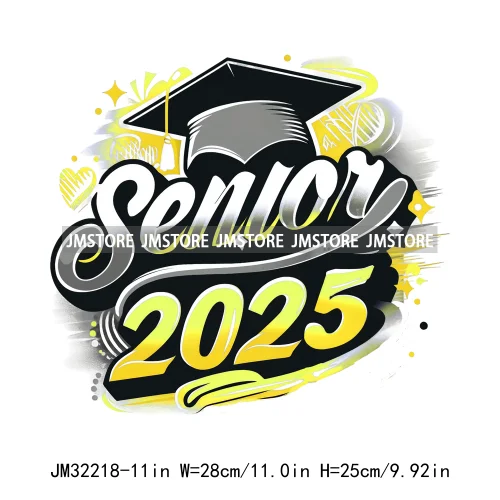 Senior Cap Class of 2025 High School Love Gifts College Grad Iron On DTF Heat Transfer Stickers Ready To Press For Clothing Bags