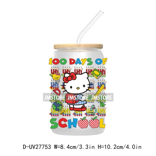 100 Days Of School UV DTF Transfer Stickers Decals For Libbey Cold Cups Mugs Tumbler Teacher Appreciation Gift Cartoon Character