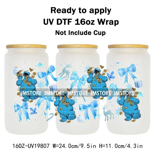 Christmas Mouse Cartoon Charater Girly UV DTF Cup Wrap Ready To Apply Transfer Stickers Durable For 16OZ Libbey Glass Can Bottle