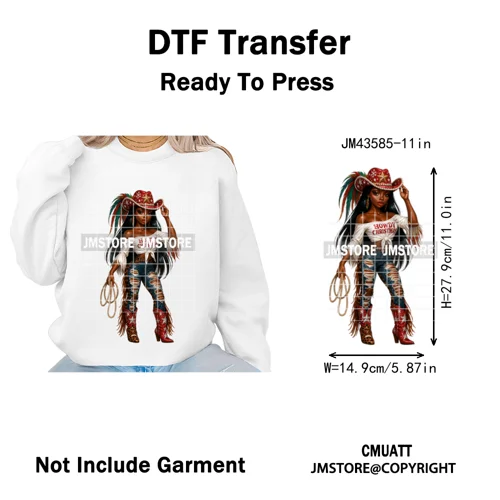 Western Cowgirl African Melanie Boots Howdy Christmas Iron on Washable DTF Heat Transfer Stickers Ready to Press for Hoodies Bag