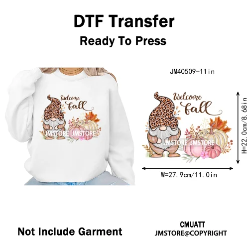 Pink Happy Fall Season Harvest Blessings Pumpkin Autumn Vibes Iron on DTF Washable Transfers Stickers Ready to Press for Hoodies