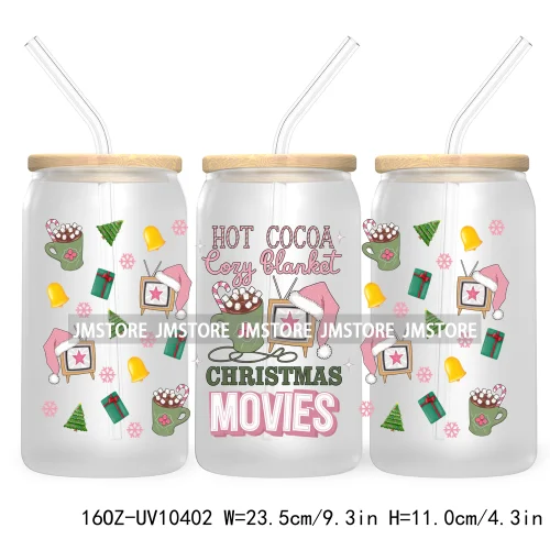 Christmas Girly Coquette Bow 16OZ UV DTF Cup Wrap Transfer Stickers Custom Labels For Libbey Glass Can Candy Cane Tis The Season