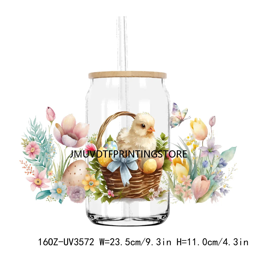 Happy Easter Day UV DTF Sticker For 16OZ Libbey Glass Cup Can Wrap Transfer Sticker Custom Labels DIY Logo Animals Bunny Eggs