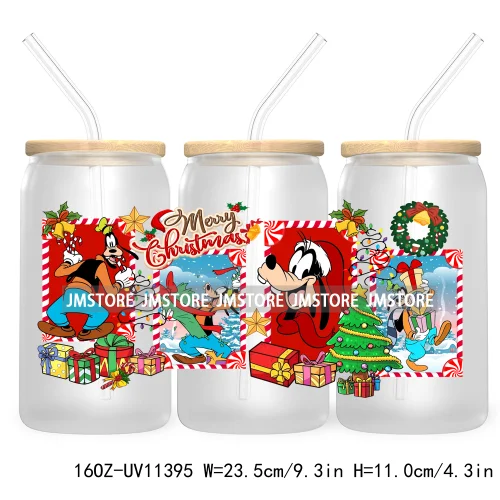 Christmas Cartoon Friends Holiday Season 16OZ UV Cup Wrap DTF Transfer Stickers For Libbey Glass Can Cup Tumbler Waterproof Logo