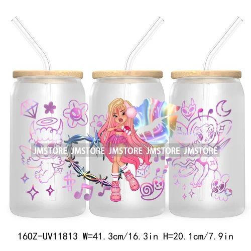 Cartoon Girls Bichota Doll Season Concert Wire Heart Manana Sera Bonito UV DTF Stickers Cup Wraps For 16OZ Libbey Glass Can