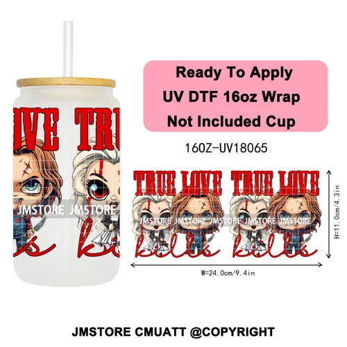 Scary Couple Halloween Villain UV DTF Cup Wrap Ready To Apply Transfer Stickers Durable 16OZ Tumbler Wraps For Libbey Glass Can
