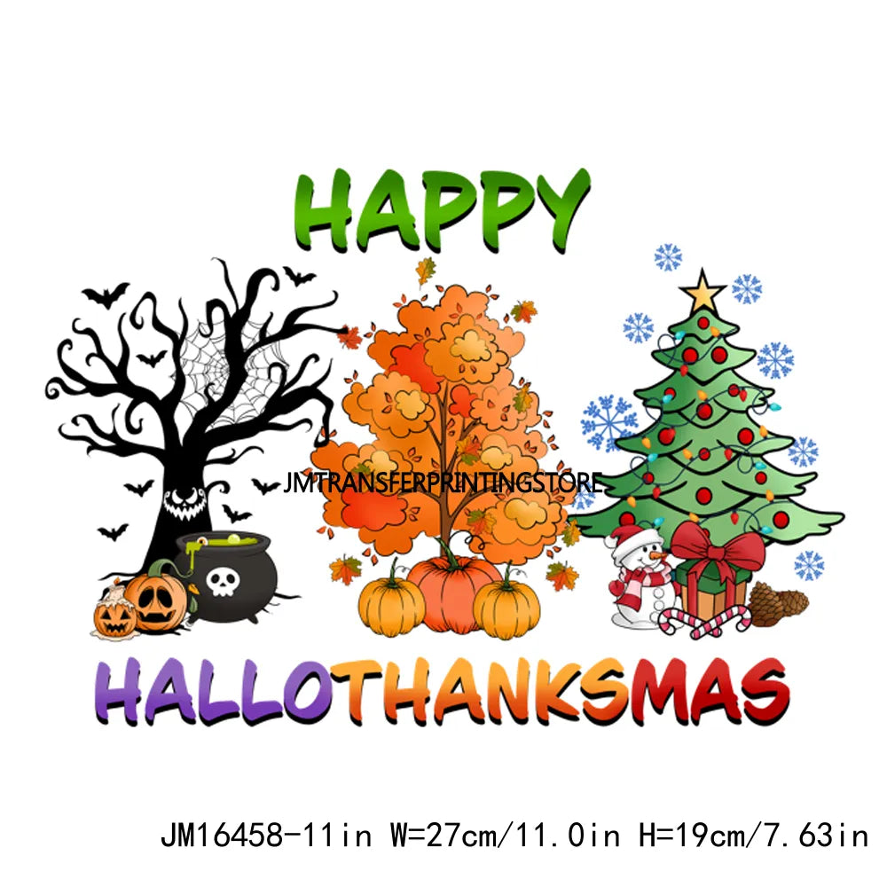 Eat Drink And Be Thankful Hallothanksmas Decals Santa Gnome Coffee Cup Animal Pumpkin Iron On DTF Transfer Sticker For Clothing