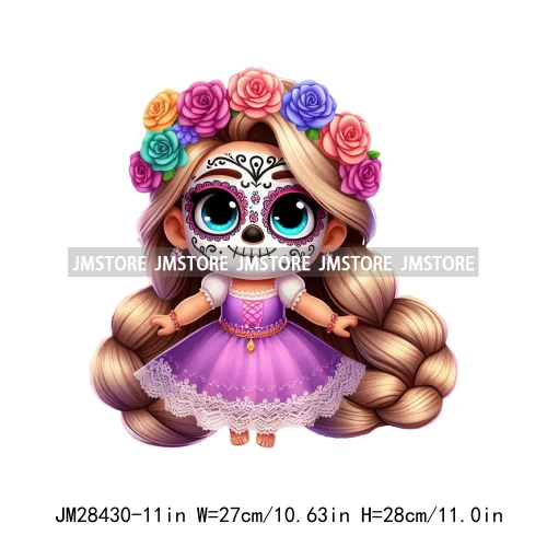 Colorful Day Of The Dead Catrina Princess Baby Girl Sombrero Hat Mexico Conchas Iron On DTF Heat Transfers Stickers For Clothing