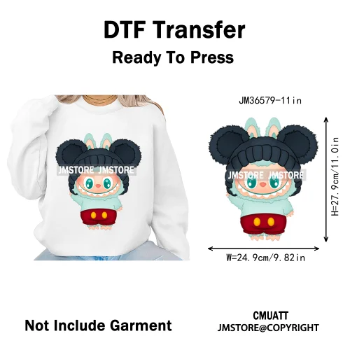 Cute Baby Cartoon Monster Doll Character Bow Girly Washable Decals Iron On DTF Heat Transfer Stickers Ready To Press for Clothes