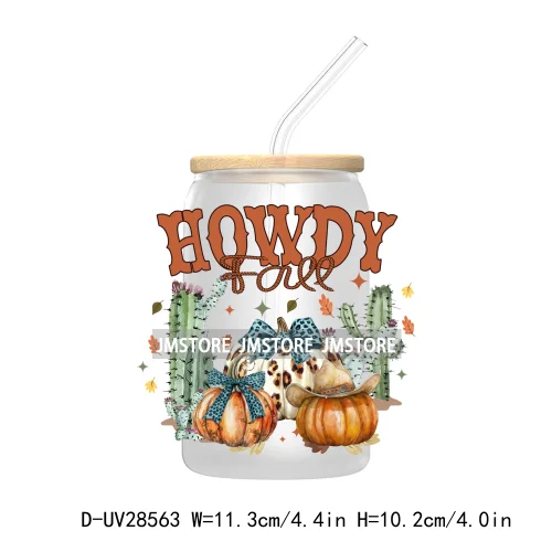 Howdy Fall Western Pumpkin UV DTF Transfer Stickers Decals For Libbey Cold Cups Mugs Tumbler Labels Coquette Bow Cowgirl Boots