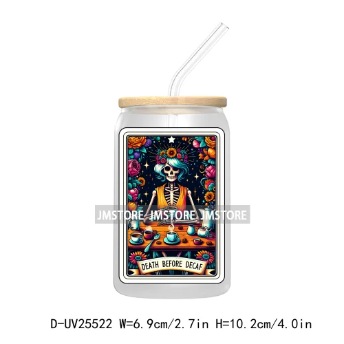 The Smoker Skeleton Tarot Card UV DTF Transfer Stickers Decals For Libbey Cold Cups Mugs Tumbler Custom Logo Labels Sugar Skull