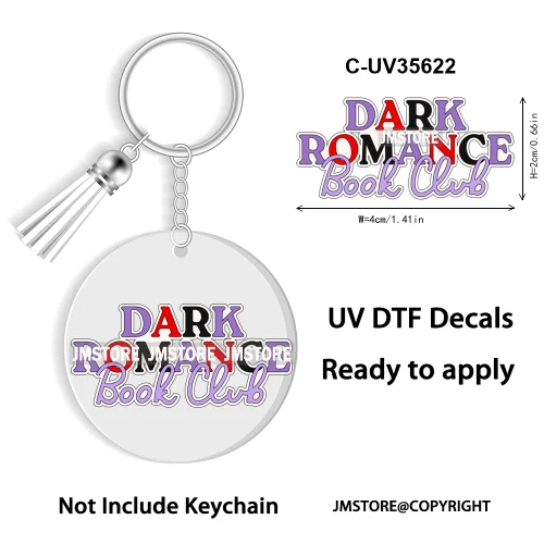 Spicy Books Positive Quotes Romance Book Club WaterProof Logo Ready To Apply UV DTF Stickers For Round Circle Keychain Keyring