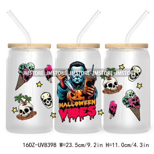 Killer Summer Vibes UV DTF Sticker For 16OZ Libbey Glass Cup Can Wrap Transfer Stickers Custom Labels DIY Logo Horror Halloween