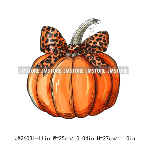 Cute Pumpkin Leopard Star Polka Dots Coquette Bow Autumn Fall Halloween DTF Iron On Transfer Stickers Ready To Press For Clothes