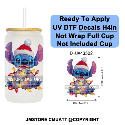 Winter Cartoon Christmas Holiday UV DTF Transfer Stickers Decals Ready To Apply Good Quality Logo For Libbey Cold Cup Mug Bottle