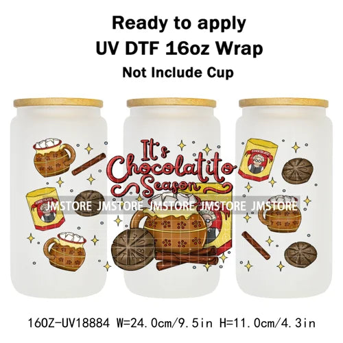 Tis The Season Mexican Christmas 16OZ UV DTF Cup Wraps Ready To Apply Waterproof Transfer Stickers For Libbey Glass Can Tumbler