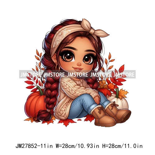 Autumn Latina Baby Fall Season Pumpkin Leaves Mexican Hispanic Princess DTF Iron On Transfer Stickers Ready To Press For Clothes