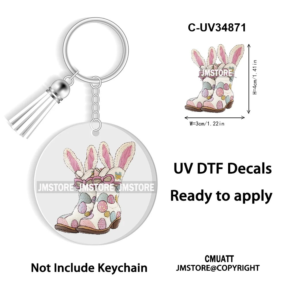 Christian Easter Eggs Bunny Mama Coquette Bow Good Quality WaterProof UV DTF Stickers For Round Circle Acrylic Keychain Keyring