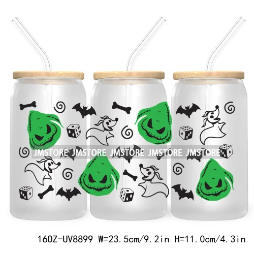 Cartoon Halloween Bat Pumpkin 16OZ UV DTF Cup Wrap Transfer Stickers Custom Labels Durable Waterproof Logo For Libbey Glass Can