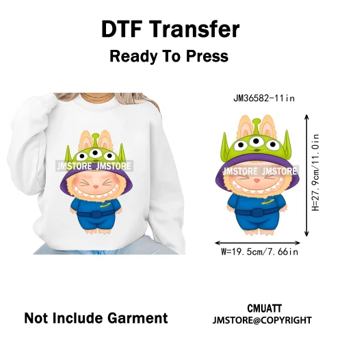 Cute Baby Cartoon Monster Doll Character Bow Girly Washable Decals Iron On DTF Heat Transfer Stickers Ready To Press for Clothes