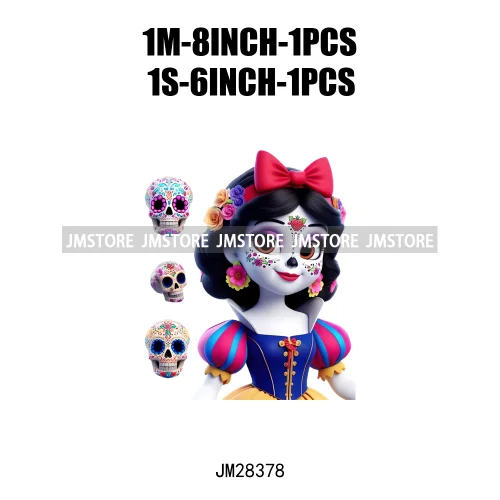 Cute Mexican Day Of The Dead Skeleton Catrina Princess Dolls Iron On DTF Heat Press Transfers Stickers Printing For Clothes