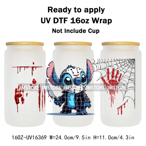 Horror Halloween Cartoon Killers 16OZ UV DTF Cup Wraps Ready To Apply Waterproof Transfer Stickers For Libbey Glass Can Tumbler