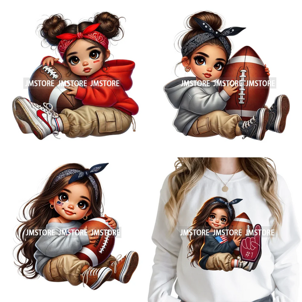 Latina Football Mexican Baby Girls Sports Lover Game Day Iron on Washable DTF Heat Transfers Stickers Ready to Press for Hoodies